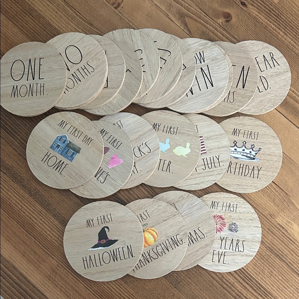 Rae Dunn Baby Milestone Wood Discs in Natural Tan